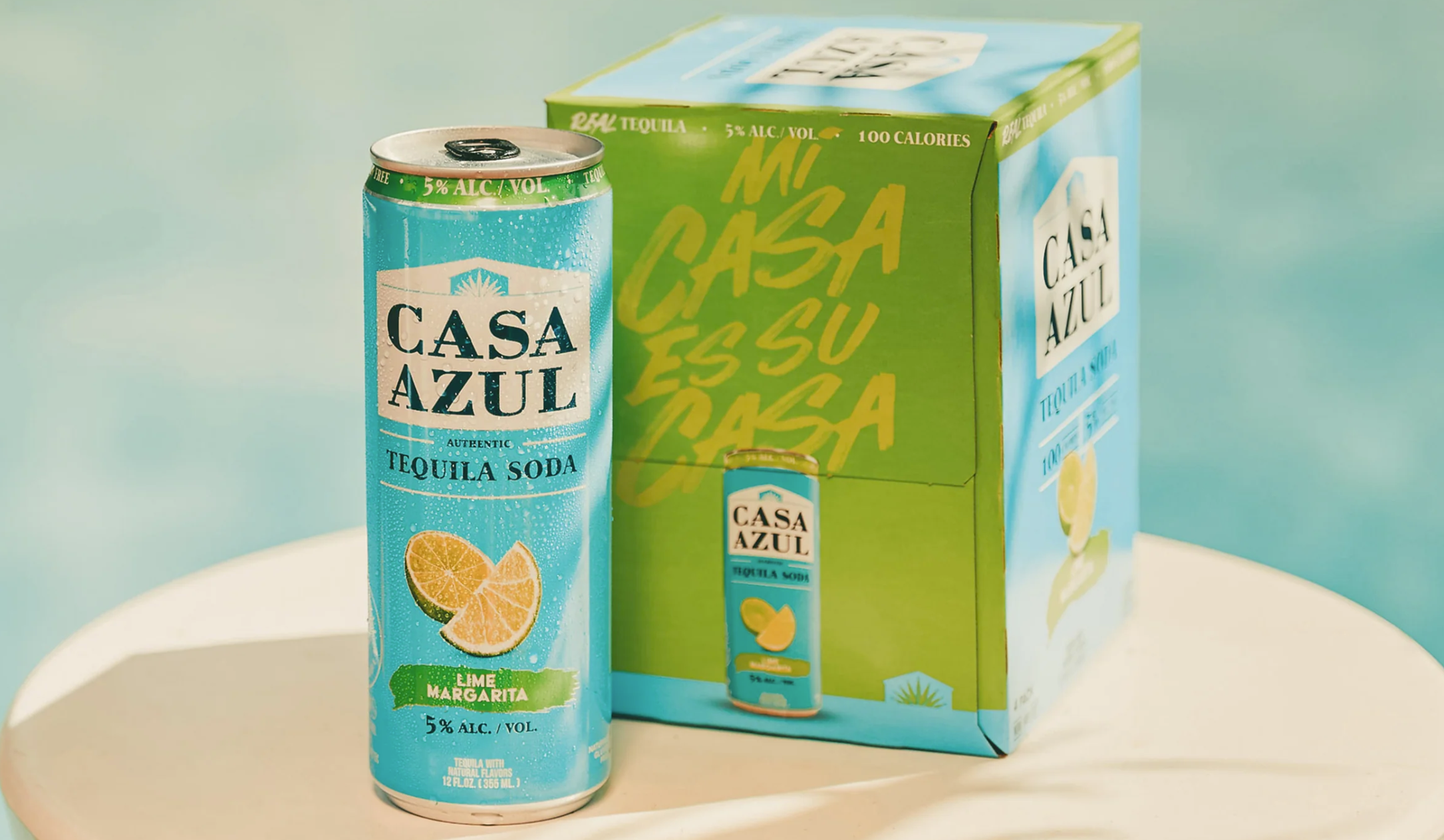 Casa Azul Tequila sofa can and box on wooden table