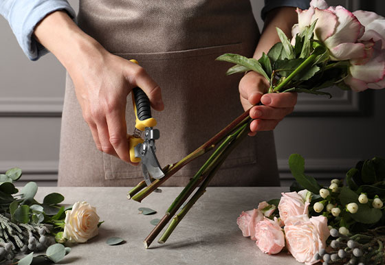 florist cutting rose stems
